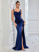 ADYCE Plunging Neckline Pleated High Slit Open Back Party Dress